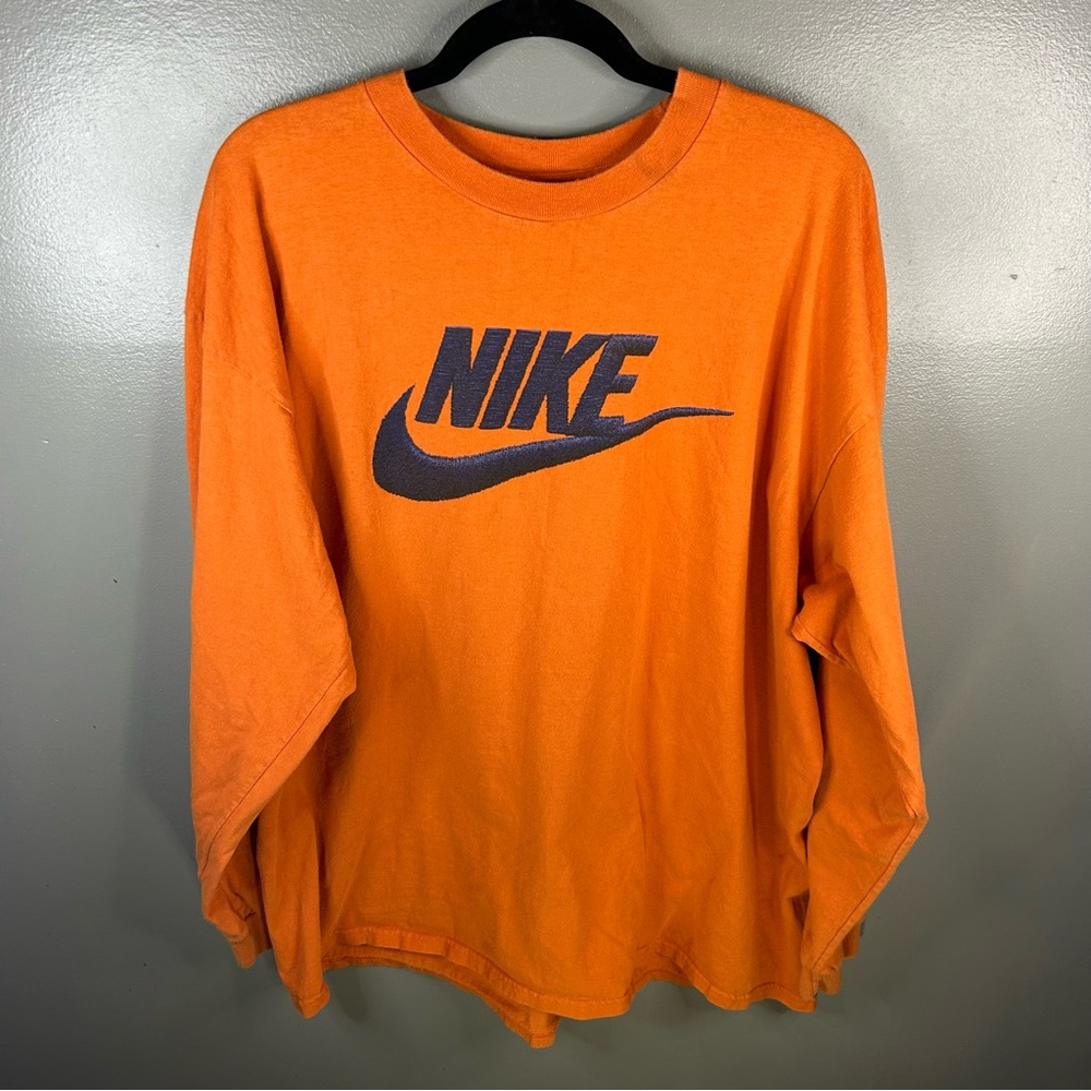 Vintage Y2K Nike Mens Travis Scott Big Swoosh Long Sleeve Shirt Orange Size XL